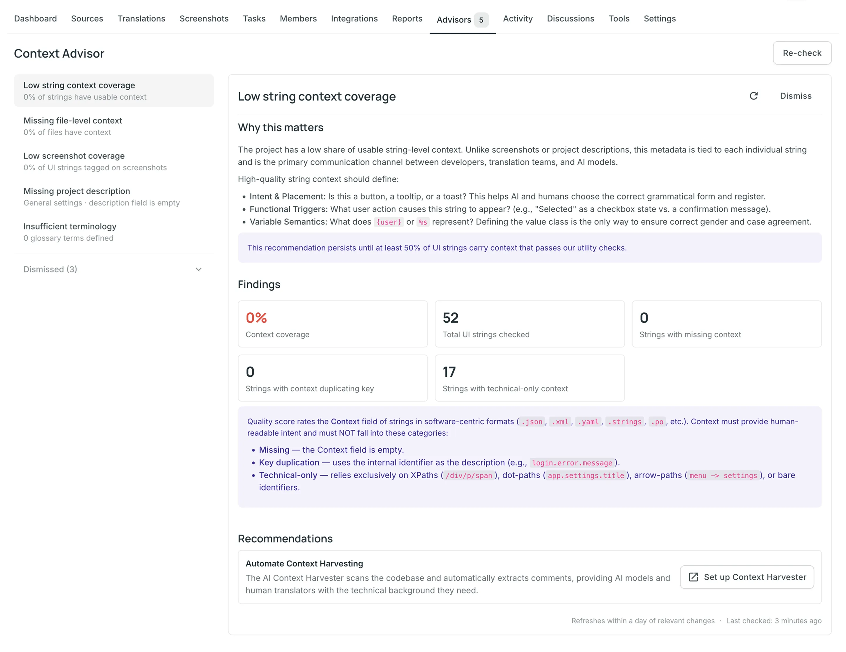 Advisors tab